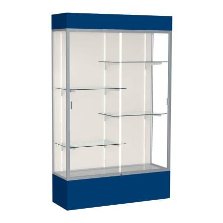 Waddell Display Case Of Ghent Spirit Lighted Display Case 48"W x 80"H x 16"D Plaque Back Satin Finish Navy Base & Top 3174PB-SN-NY